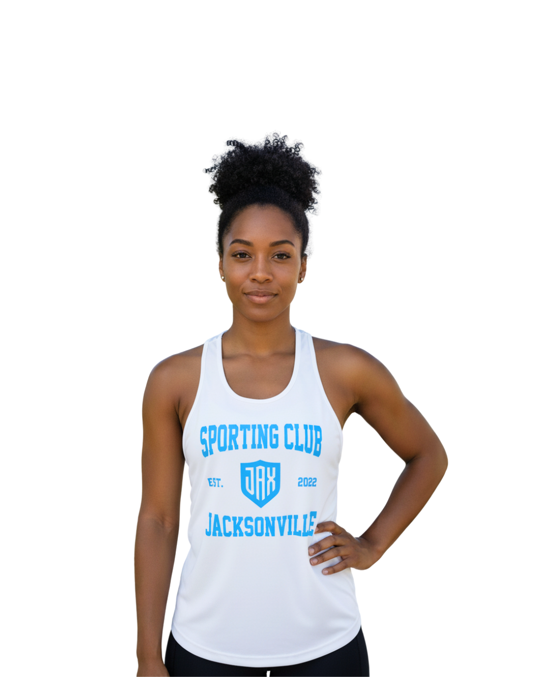 Women's White SJAX Est. 2022 Knot Back Tank Top