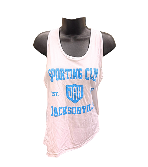 Women's White SJAX Est. 2022 Knot Back Tank Top