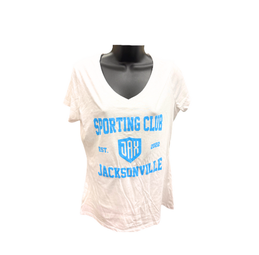 Women's White SJAX Est. 2022 V-Neck Tee