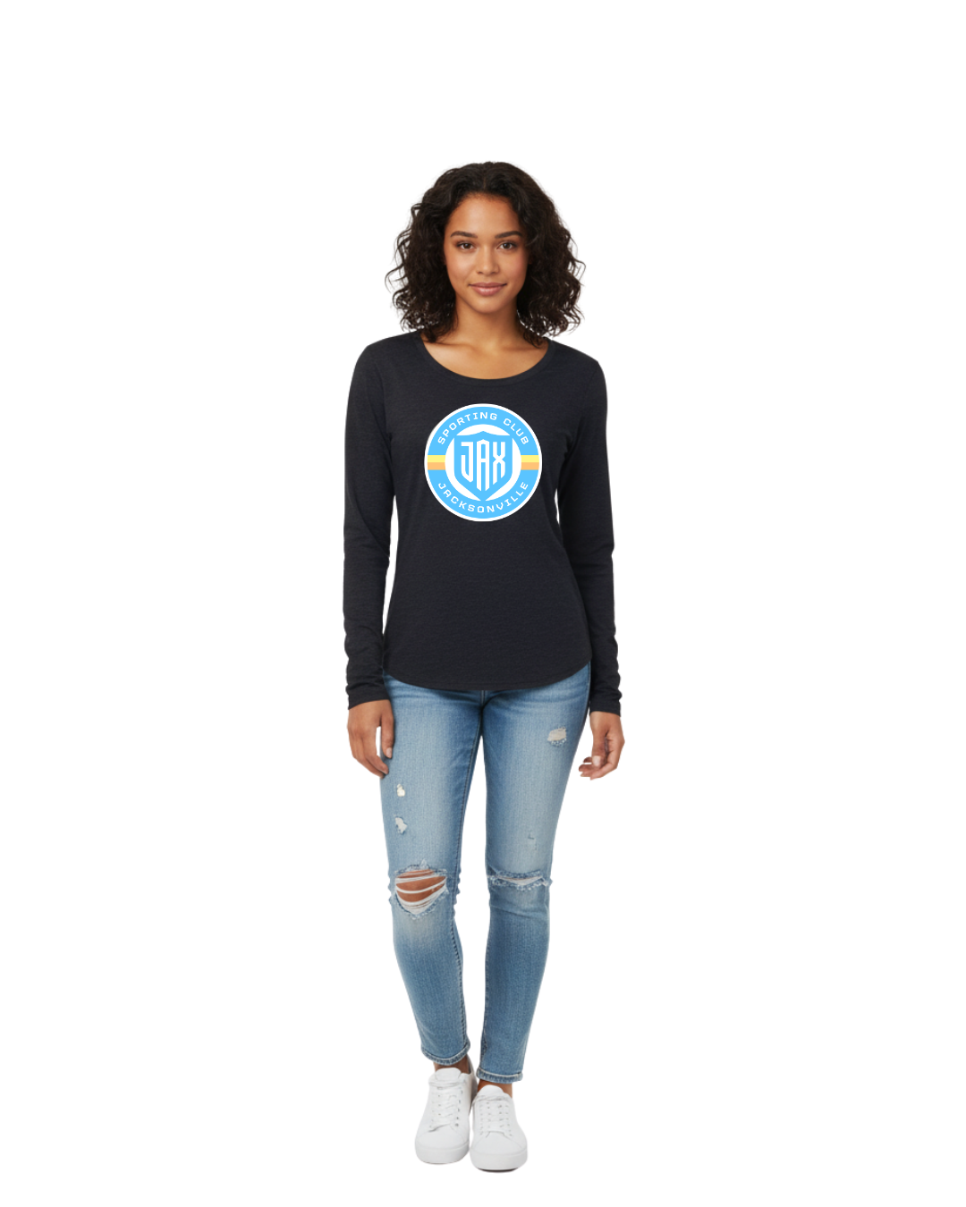 Women's LS Navy Tri-Blend Primary Logo