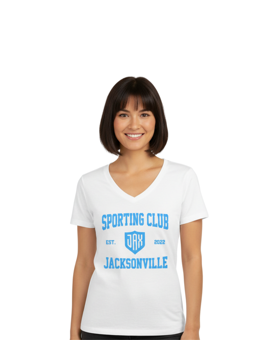 Women's White SJAX Est. 2022 V-Neck Tee